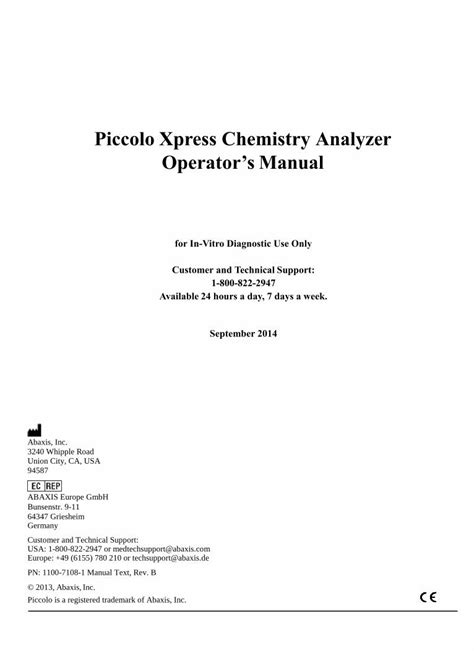 Piccolo Xpress chemistry analyzer Operator s Manual 